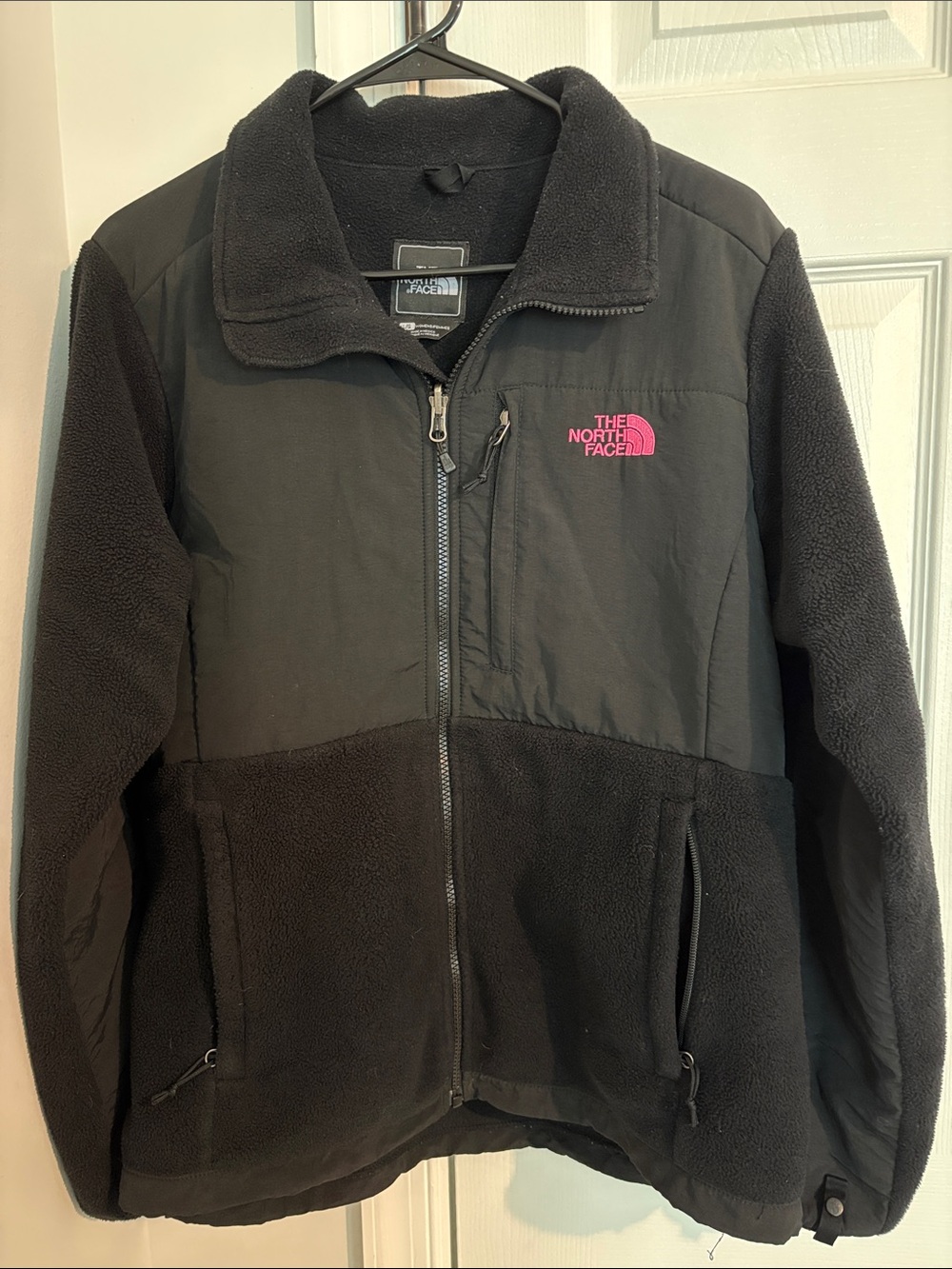 The North Face Women’s Black Fleece Jacket with Pink Logo